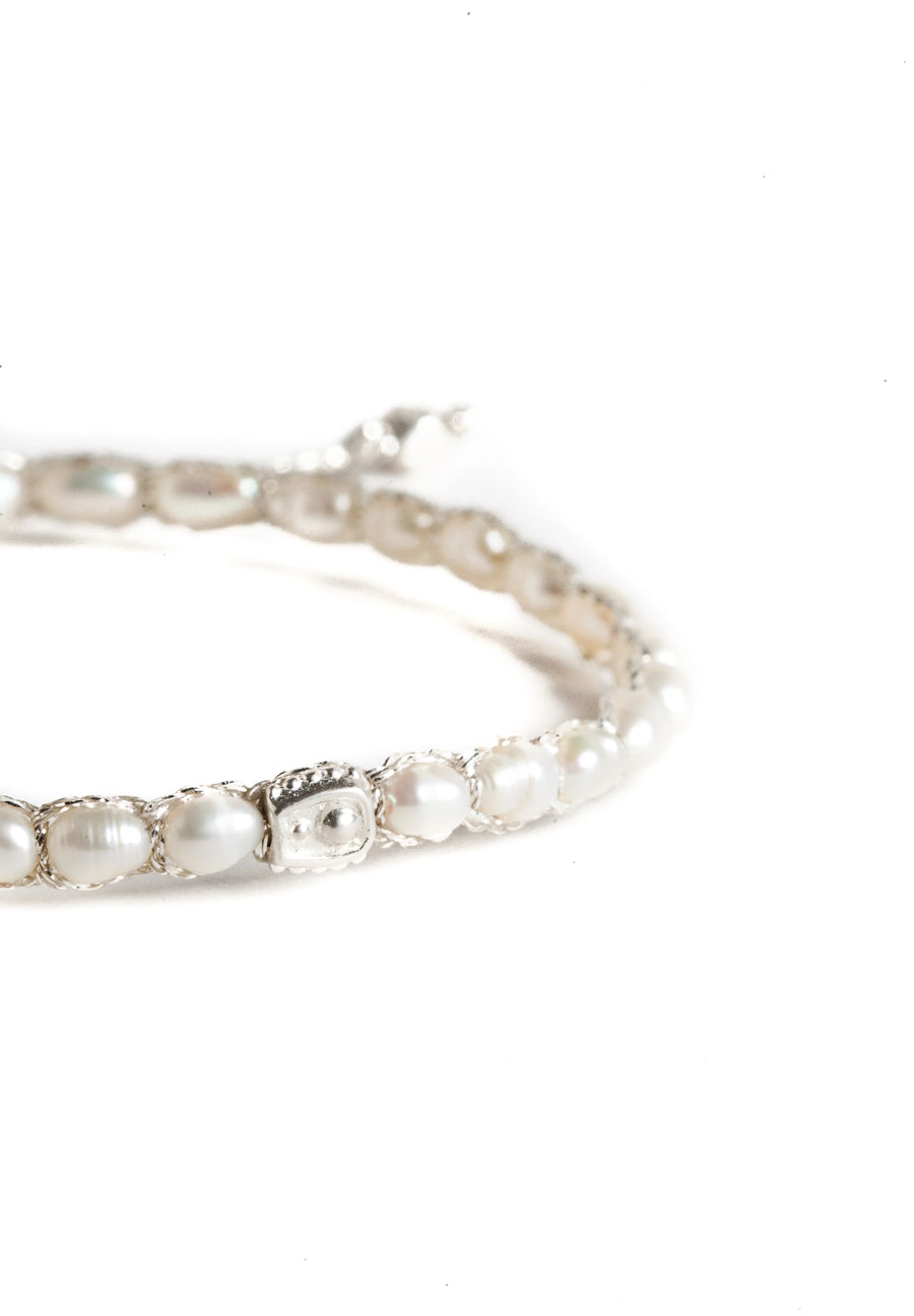 Fresh Water Pearl Oval Bracelet | Silver