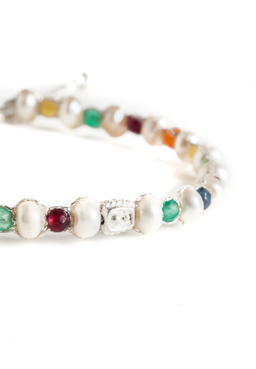 Fresh Water Pearl Bracelet & Gemstone | Silver