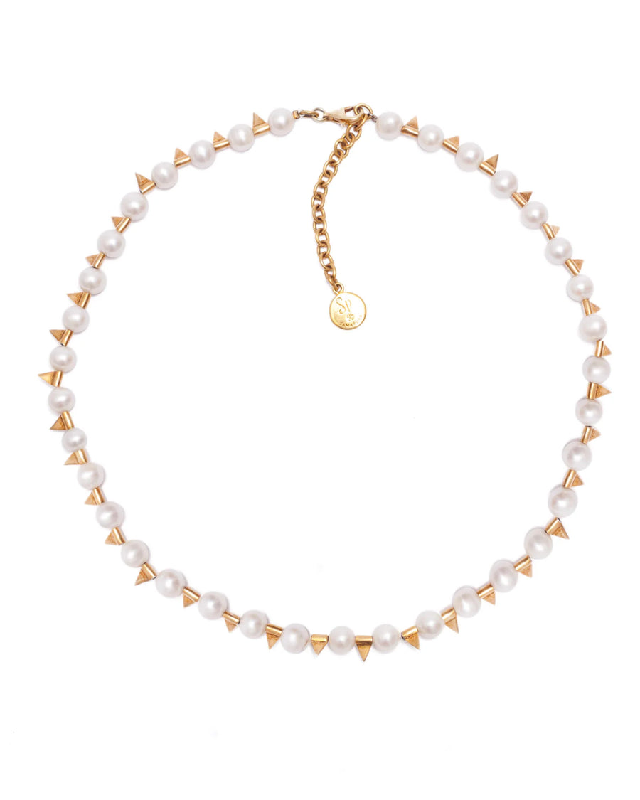 Pearl Necklace with Stud Beads | Gold