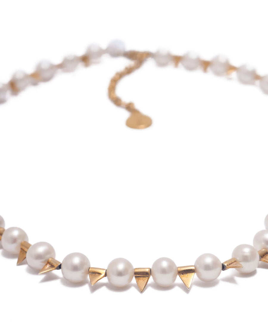 Pearl Necklace with Stud Beads | Gold