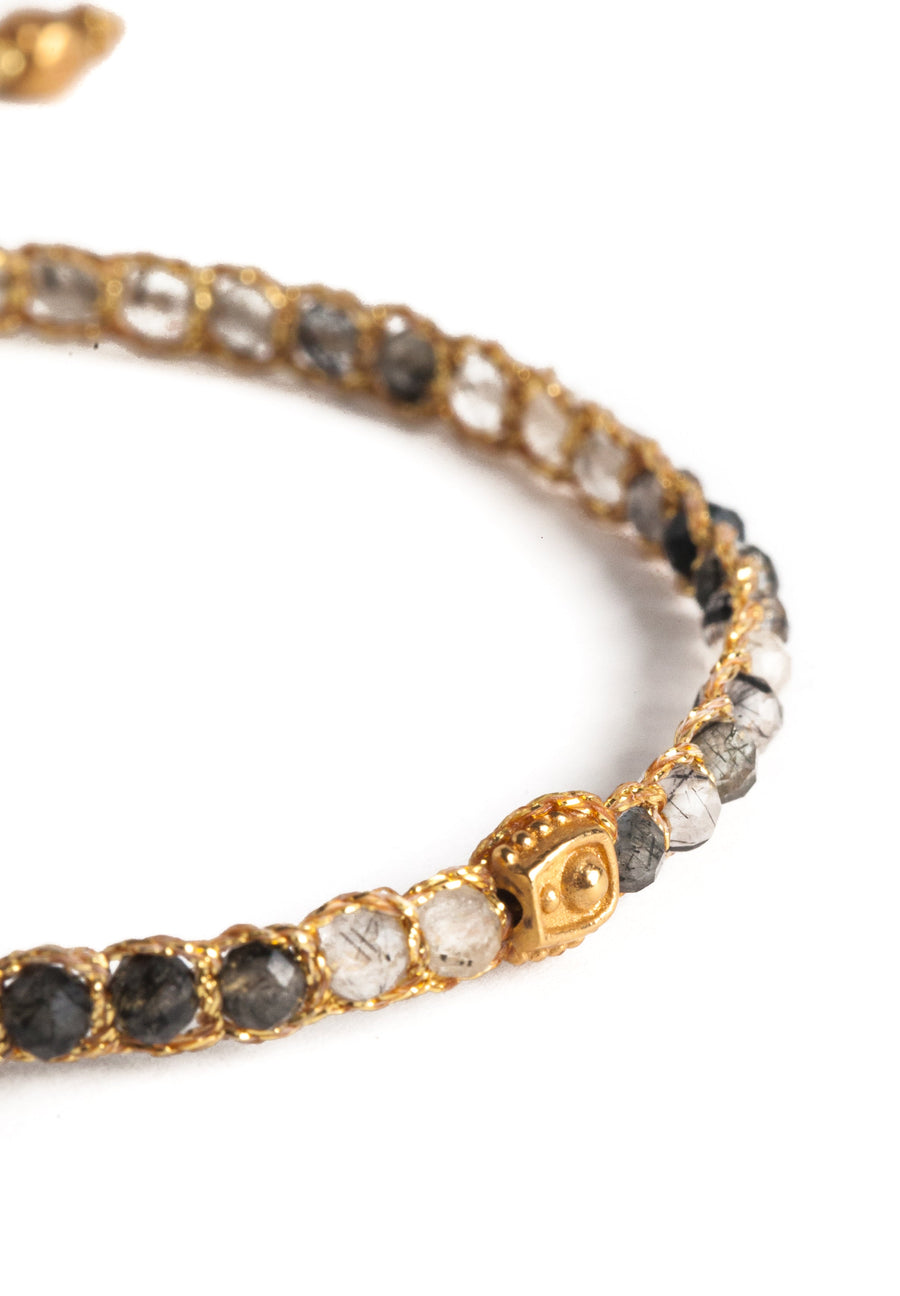 Black Rutilated Quartz Bracelet | Gold