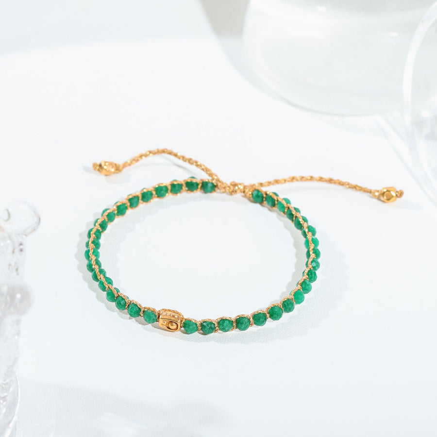 Green Emerald Agate Bracelet | Gold